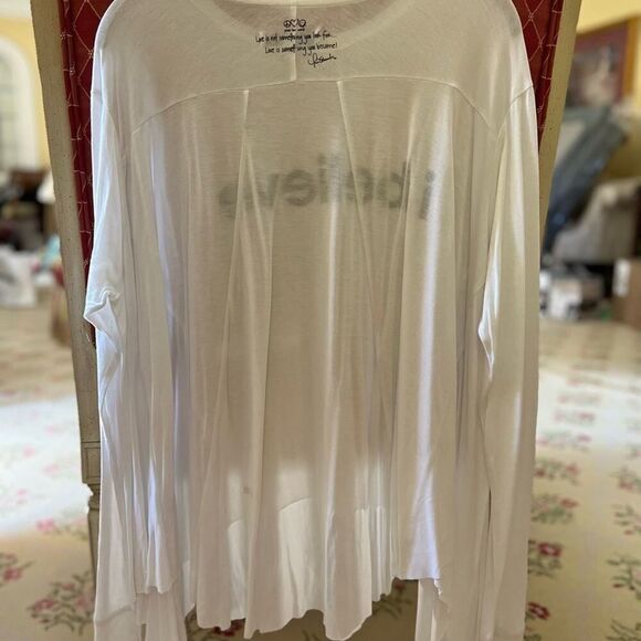 peace love world white flowy boho top “I Believe” NWOT S - Picture 4 of 12